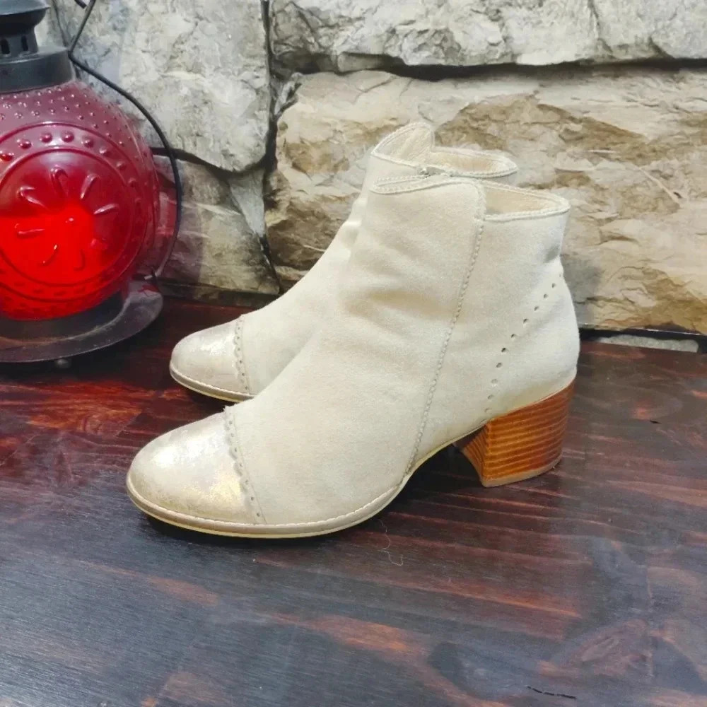 Silent D Moneybag Ankle Boots Beige Suede Leather Beige US 6.5 EU 37 - Picture 2 of 13